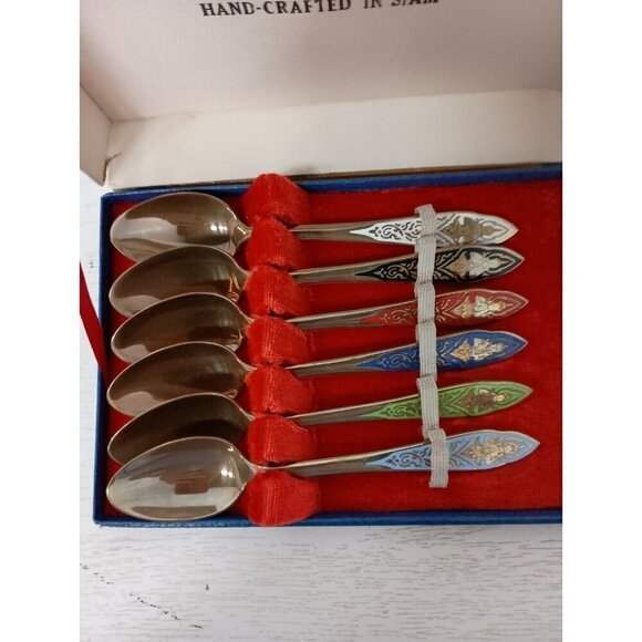 VTG Circa 1940 Royal Buddha Spoons Set of 6 Tea Spoons Bronze Ware Hand Crafted - Picture 2 of 9
